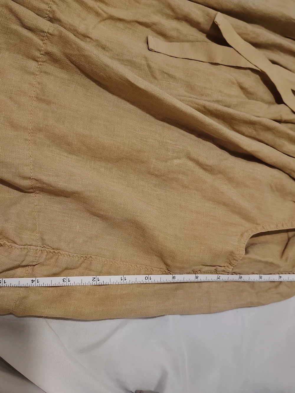 100% Linen Tan Drawstring Elastic Waist Mini Skirt